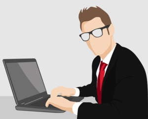 Man at computer making money